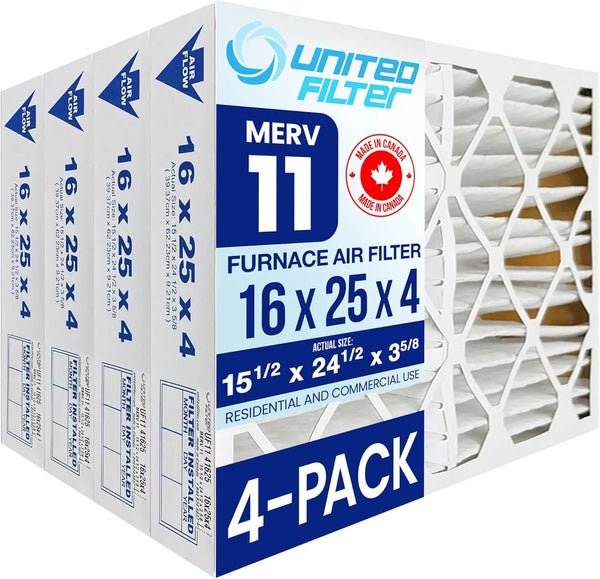 16x25x4 MERV 11 Optimal Pleated Furnace Filter — Case of 4 | 4-Inch HVAC Air Filter | Made in Canada