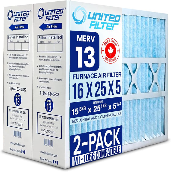 Replacement Filter (2-Pack) for M1-1056, 16x25x5 MERV 13 HVAC Air Filter β Exact Actual Size: 15-3/8" x 25-1/2" x 5-1/4"