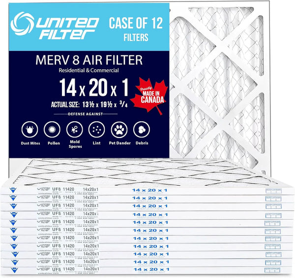 14x20x1 MERV 8 Economy Pleated Furnace Filter — Case of 12 | 1-Inch HVAC Air Filter | Made in Canada