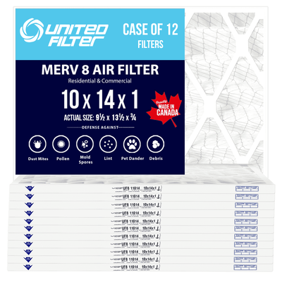 10x14x1 MERV 8 Economy Pleated Furnace Filter — Case of 12 | 1-Inch HVAC Air Filter | Made in Canada