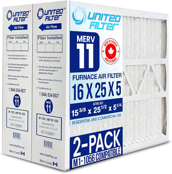Replacement Filter (2-Pack) for M1-1056, 16x25x5 MERV 11 HVAC Air Filter β Exact Actual Size: 15-3/8" x 25-1/2" x 5-1/4"