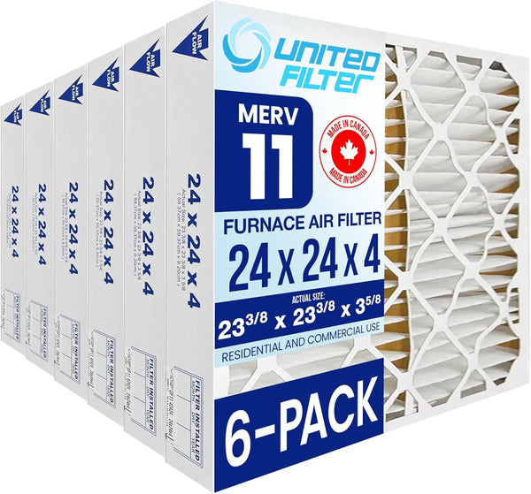 24x24x4 MERV 11 Optimal Pleated Furnace Filter — Case of 6 | 4-Inch HVAC Air Filter | Made in Canada