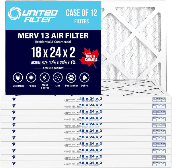 18x24x2 MERV 13 Superior Pleated Furnace Filter | 2-Inch HVAC Air Filter | Made in Canada