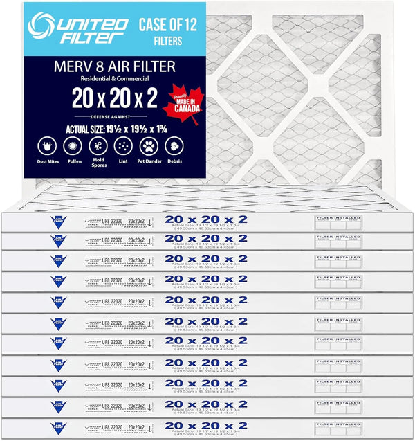 20x20x2 MERV 8 Economy Pleated Furnace Filter | 2-Inch HVAC Air Filter | Made in Canada