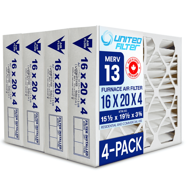 16x20x4 MERV 13 Superior Pleated Furnace Filter — Case of 4 | 4-Inch HVAC Air Filter | Made in Canada