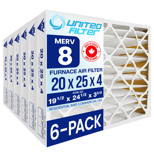 20x25x4 MERV 8 Economy Pleated Furnace Filter — Case of 6 | 4-Inch HVAC Air Filter | Made in Canada
