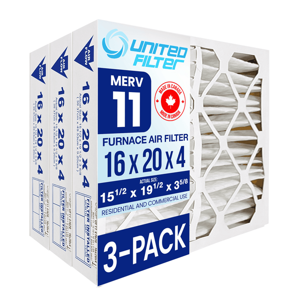 16x20x4 MERV 11 Optimal Pleated Furnace Filter — Case of 3 | 4-Inch HVAC Air Filter | Made in Canada