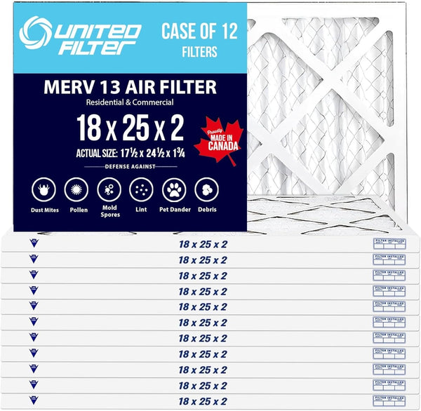 18x25x2 MERV 13 Superior Pleated Furnace Filter | 2-Inch HVAC Air Filter | Made in Canada