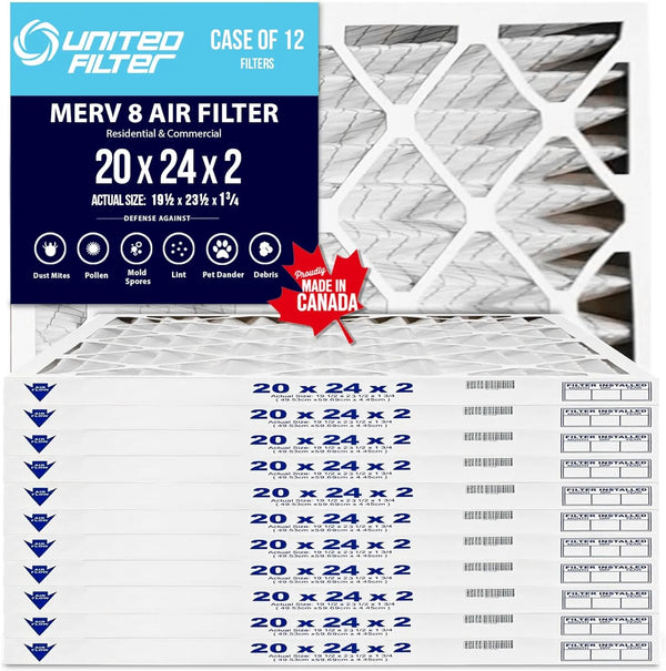 20x24x2 MERV 8 Economy Pleated Furnace Filter | 2-Inch HVAC Air Filter | Made in Canada