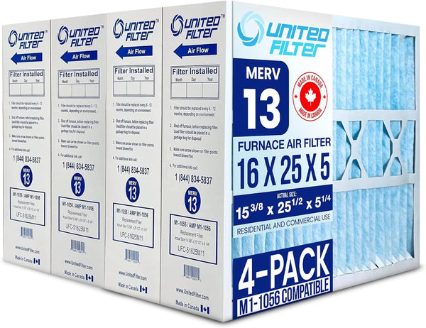 Replacement Filter (4-Pack) for M1-1056, 16x25x5 MERV 13 HVAC Air Filter — Exact Actual Size: 15-3/8" x 25-1/2" x 5-1/4"