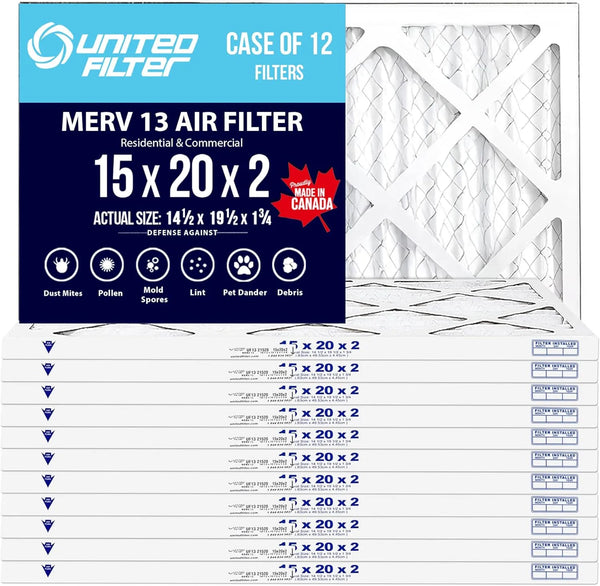 15x20x2 MERV 13 Superior Pleated Furnace Filter — Case of 12 | 2-Inch HVAC Air Filter | Made in Canada