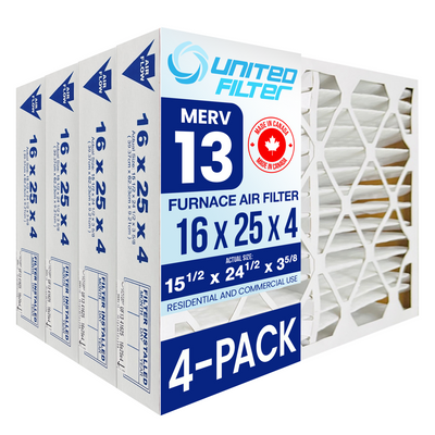 16x25x4 MERV 13 - 4 Pack Pleated Furnace Filter
