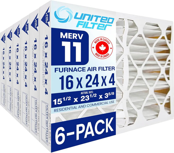 16x24x4 MERV 11 Optimal Pleated Furnace Filter — Case of 6 | 4-Inch HVAC Air Filter | Made in Canada