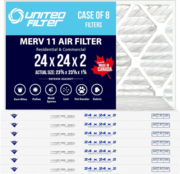 24x24x2 MERV 11 Optimal Pleated Furnace Filter — Case of 8 | 2-Inch HVAC Air Filter | Made in Canada