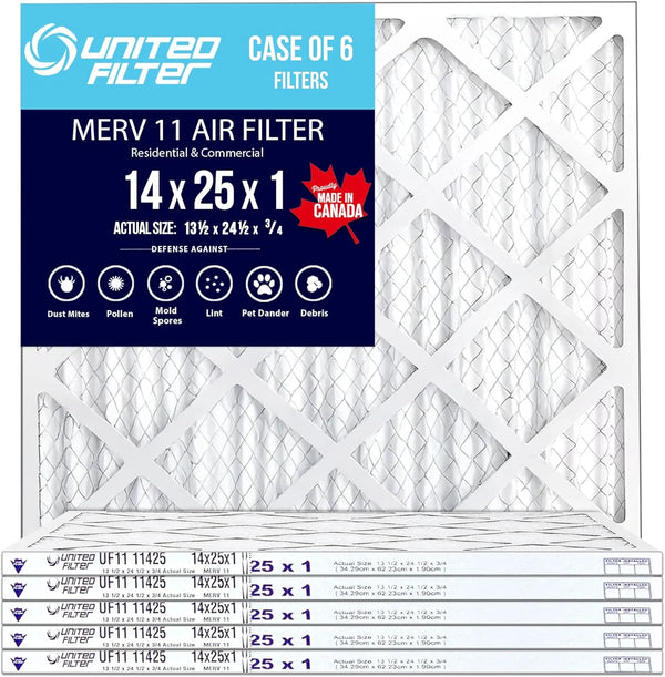 14x25x1 MERV 11 Optimal Pleated Furnace Filter — Case of 12 | 1-Inch HVAC Air Filter | Made in Canada