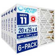20x25x4 MERV 11 - Paquet de 6 filtres de four plissés 
