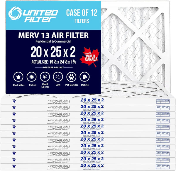20x25x2 MERV 13 Superior Pleated Furnace Filter | 2-Inch HVAC Air Filter | Made in Canada