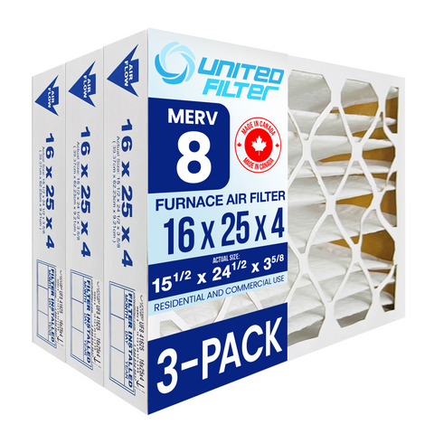 16x25x4 MERV 8 - 3 Pack Pleated Furnace Filter