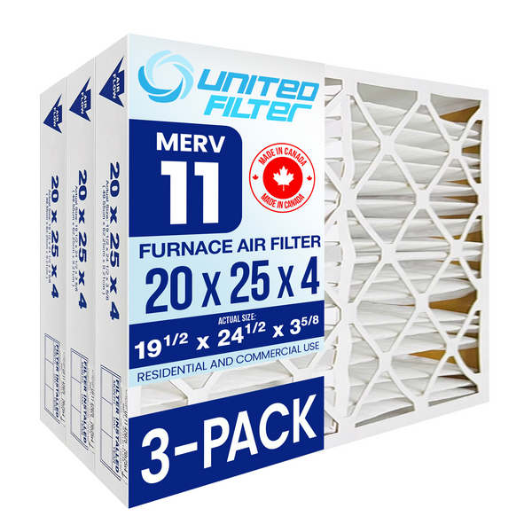 20x25x4 MERV 11 - Filtre de four plissé - Paquet de 3 