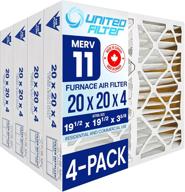 20x20x4 MERV 11 Optimal Pleated Furnace Filter — Case of 4 | 4-Inch HVAC Air Filter | Made in Canada