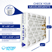 16x25x4 MERV 8 - Paquet de 4 filtres de four plissés 