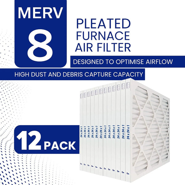 24x24x1 MERV 8 Economy Pleated Furnace Filter — Case of 12 | 1-Inch HVAC Air Filter | Made in Canada