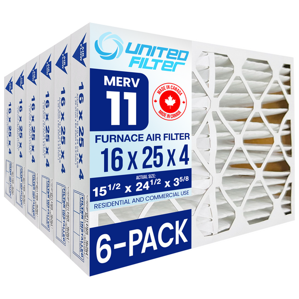 16x25x4 MERV 11 Optimal Pleated Furnace Filter — Case of 6 | 4-Inch HVAC Air Filter | Made in Canada
