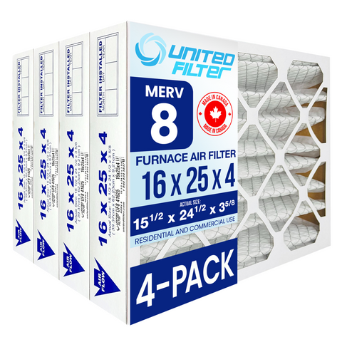 16x25x4 MERV 8 - 4 Pack Pleated Furnace Filter