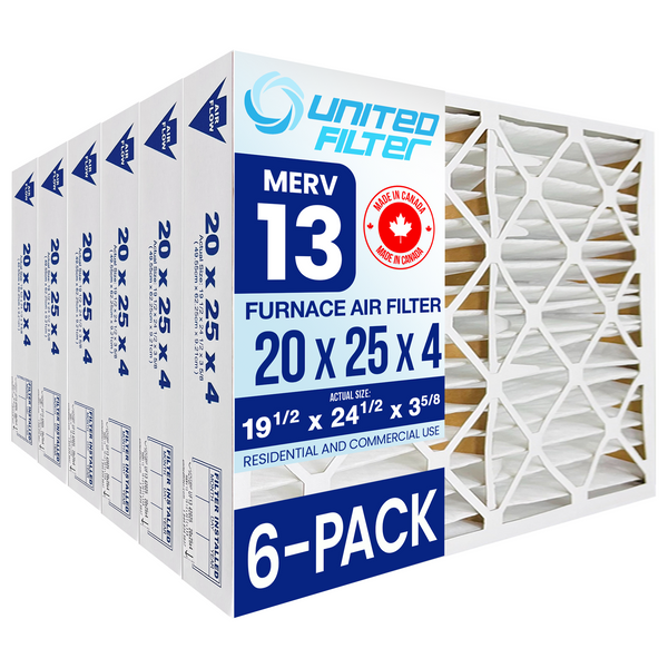 20x25x4 MERV 13 Superior Pleated Furnace Filter — Case of 6 | 4-Inch HVAC Air Filter | Made in Canada