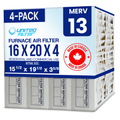 16x20x4 MERV 13 Superior Pleated Furnace Filter — Case of 4 | 4-Inch HVAC Air Filter | Made in Canada