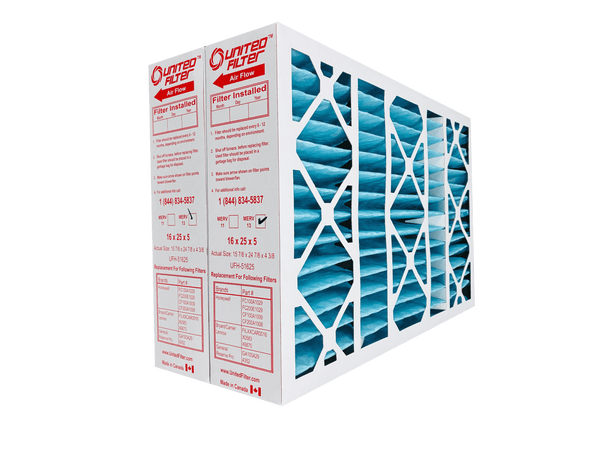 Honeywell 16x25x5 Replacement Furnace Filter MERV 13 Optimal | Pleated Air Filter — Case of 2 | Made in Canada