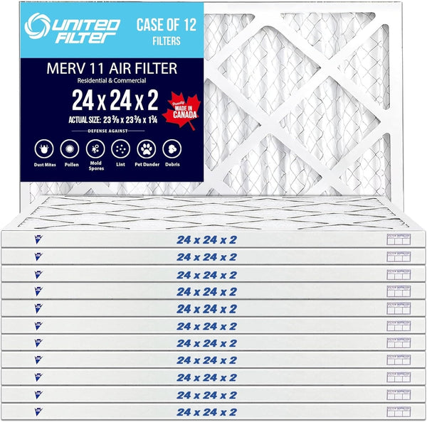24x24x2 MERV 11 Optimal Pleated Furnace Filter — Case of 8 | 2-Inch HVAC Air Filter | Made in Canada