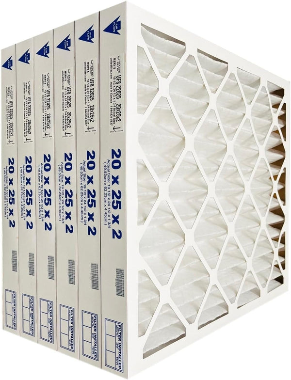 20x25x2 MERV 8 Economy Pleated Furnace Filter — Case of 6 | 2-Inch HVAC Air Filter | Made in Canada