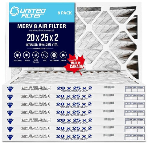 20x25x2 MERV 8 - 8 Pack