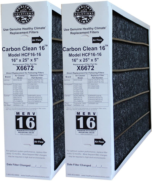 Lennox X6672 Healthy Climate 16x25x5 MERV 16 Filter - Case of 2 Filters